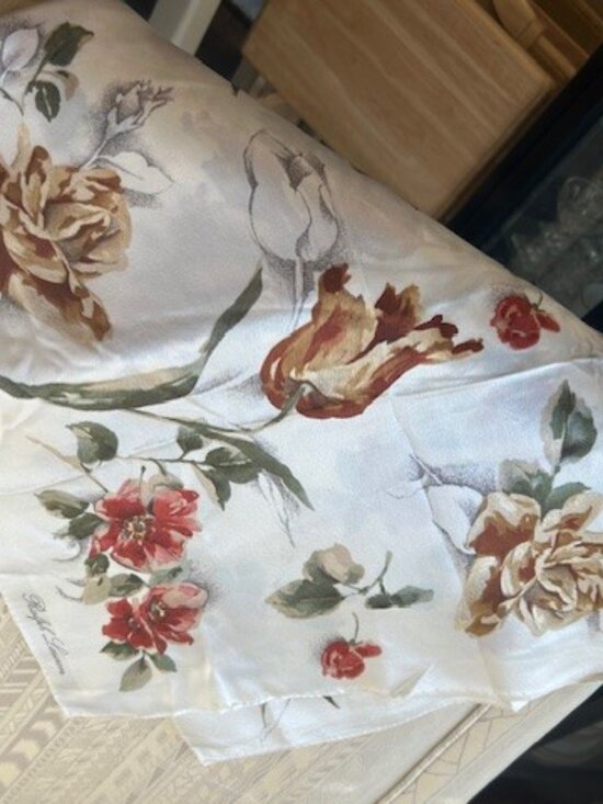 RALPH LAUREN 100% Silk Cream Floral SCARF - Picture 9 of 9